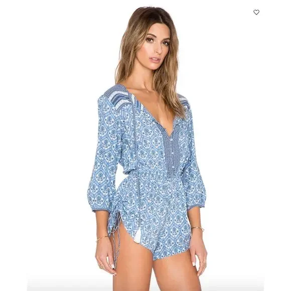 Faithfull The Brand Women's Blue Woodstock Playsuit Size Medium